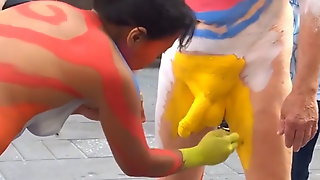 Cfnm dick painting in public