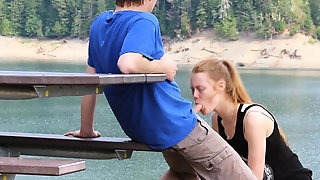 Redhead faith hatch public sex and bj at the lake